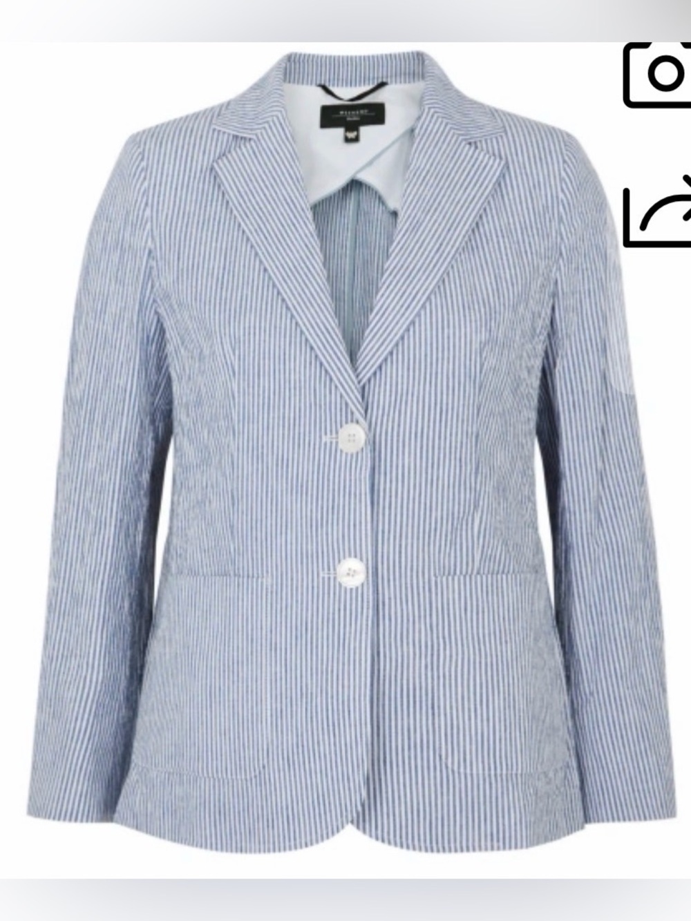 $475 Max Mara Weekend Aletta Striped Seersucker Blazer In Blue And White 10 US
